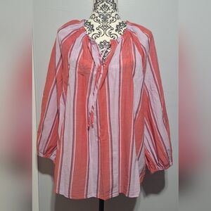 XL Old Navy Pink and Red Striped Blouse